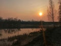 Nature horizon dusk evening sun sunset travel water Lake forest trees sky