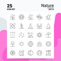 25 Nature Icon Set. 100% Editable EPS 10 Files. Business Logo Concept Ideas Line icon design Royalty Free Stock Photo