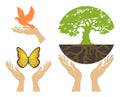 Nature Icons with hands. Vector set