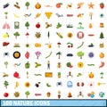 100 nature icons set, cartoon style Royalty Free Stock Photo