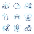 Nature icons set. Included icon as Local grown, Sunny weather, Thermometer signs. Vector