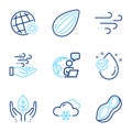 Nature icons set. Included icon as Snow weather, Water drop, World weather signs. Vector Royalty Free Stock Photo