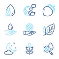 Nature icons set. Included icon as Water analysis, Water drop, Night weather signs. Vector