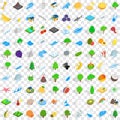 100 nature icons set, isometric 3d style Royalty Free Stock Photo