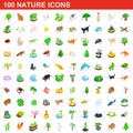 100 nature icons set, isometric 3d style Royalty Free Stock Photo