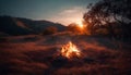 Nature inferno Burning bonfire ignites glowing forest fire at dusk generated by AI Royalty Free Stock Photo