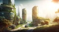 Nature-infused cityscape landscape with an eco-futuristic and serene mood. Generative AI