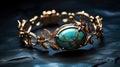 Nature-inspired Art Nouveau Gold Bracelet With Turquoise Gemstones Royalty Free Stock Photo