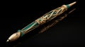 Nature-inspired Art Nouveau Gold Coated Pen With Green Stones