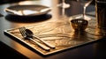 Nature-inspired Art Nouveau Gold Placemat With Flatware