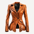 Nature-inspired Art Nouveau Orange Leather Jacket For Women Designers