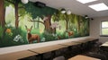 Nature-Inspired Classroom Mural with Lush Greenery - Woodland Learning Oasis Royalty Free Stock Photo