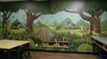 Nature-Inspired Classroom Mural with Lush Greenery - Woodland Learning Oasis Royalty Free Stock Photo