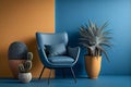 Nature-Inspired Design Bring Life to Your Walls with a Plant Pot and Blue Armchair Against a Kintsugi wall Royalty Free Stock Photo