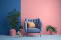 Nature-Inspired Design Bring Life to Your Walls with a Plant Pot and Blue Armchair Against a Kintsugi wall Royalty Free Stock Photo