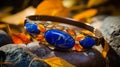 Nature-inspired Orange Rhodolite Bracelet With Blue Lapis