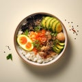 Nature-inspired Sushi Bowl With Lentil Soup On Cream Background