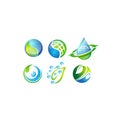 Water, leaf, green, blue, globe, circle, earth, recycle, healthy isolated in stock illustration vector set.