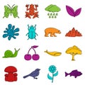 Nature items icons doodle set