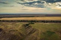 Nature landscape aerial view. Rural countryside with hills and meadows panorama Royalty Free Stock Photo