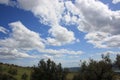 Nature. Landscape Axarquia, Lake, montains and blue sky with clouds