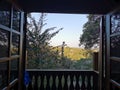 Nature landscape through the balcony bedroom