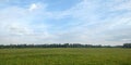 Nature landscape with green field and forest far away on summer day panoramic view Royalty Free Stock Photo