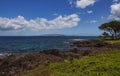 Nature landscape in Hawaii, tropical beach with palm tree in crystal clear sea. Royalty Free Stock Photo