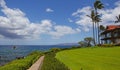 Nature landscape in Hawaii, tropical beach with palm tree in crystal clear sea. Royalty Free Stock Photo