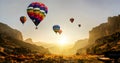 Nature landscape hot air balloons festival in sky Royalty Free Stock Photo