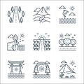 Nature and landscape line icons. linear set. quality vector line set such as desert, rainbow, itsukushima shrine, trees, field, Royalty Free Stock Photo