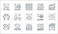 Nature and landscape line icons. linear set. quality vector line set such as farm house, trees, road, farm house, tree, road,