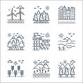 Nature and landscape line icons. linear set. quality vector line set such as forest, mountain, wheat, desert, tractor, camping, Royalty Free Stock Photo