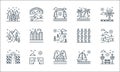 Nature and landscape line icons. linear set. quality vector line set such as garden, house, field, boat, climate change, pathway,