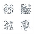 Nature and landscape line icons. linear set. quality vector line set such as hot air balloon, field, tractor Royalty Free Stock Photo