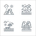 Nature and landscape line icons. linear set. quality vector line set such as house, beach, mountain