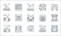 Nature and landscape line icons. linear set. quality vector line set such as rainbow, mountain, sunrise, mountain, landscape,