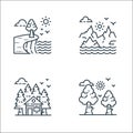 Nature and landscape line icons. linear set. quality vector line set such as tree, cottage, mountains Royalty Free Stock Photo