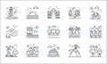 nature and landscape line icons. linear set. quality vector line set such as tree, cruise ship, mill, hot air balloon, camping,