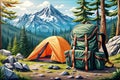 Nature landscape mountains forest, camping tent hiking landscape hikin