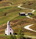 Nature landscape with nice church in a mountain pass in Italy Alps