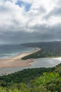 Nature landscape with ocean, beach, forest and river estuary Royalty Free Stock Photo