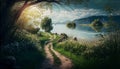 nature landscape of path near lake Royalty Free Stock Photo