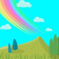 Nature landscape with rainbow clounds in sky graphic design vector illustration