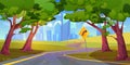 Nature landscape with road, city on horizon Royalty Free Stock Photo