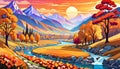 Nature landscape scenic mountain peaks river valley flowers