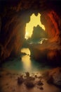 Nature landscape sea cave sunset sky illustration Royalty Free Stock Photo