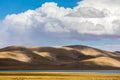 Nature landscape of stunning mountains and water under clear blue sky with clouds