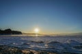 Nature landscape with sunset sky at Shaman Poles in Baikal lake, Olkhon Island in winter season Royalty Free Stock Photo