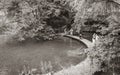 Nature landscape tourists on footbridge. Plitvice Lakes National Park Croatia